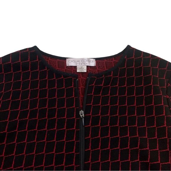 Casual Corner Patterned Black Red Long Sleeve Tailored Top Jacket Medium Vintage - Picture 2 of 11